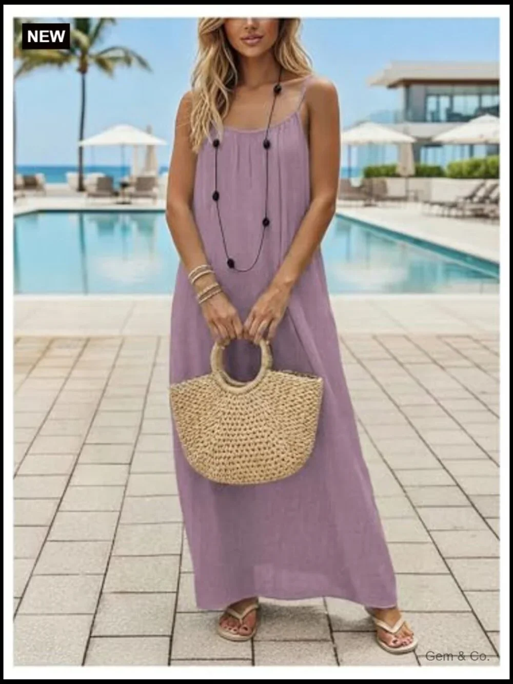 Open Back Spaghetti Strap Maxi Dress Loose Flowy Vacation Sundress - Picture 3 of 6
